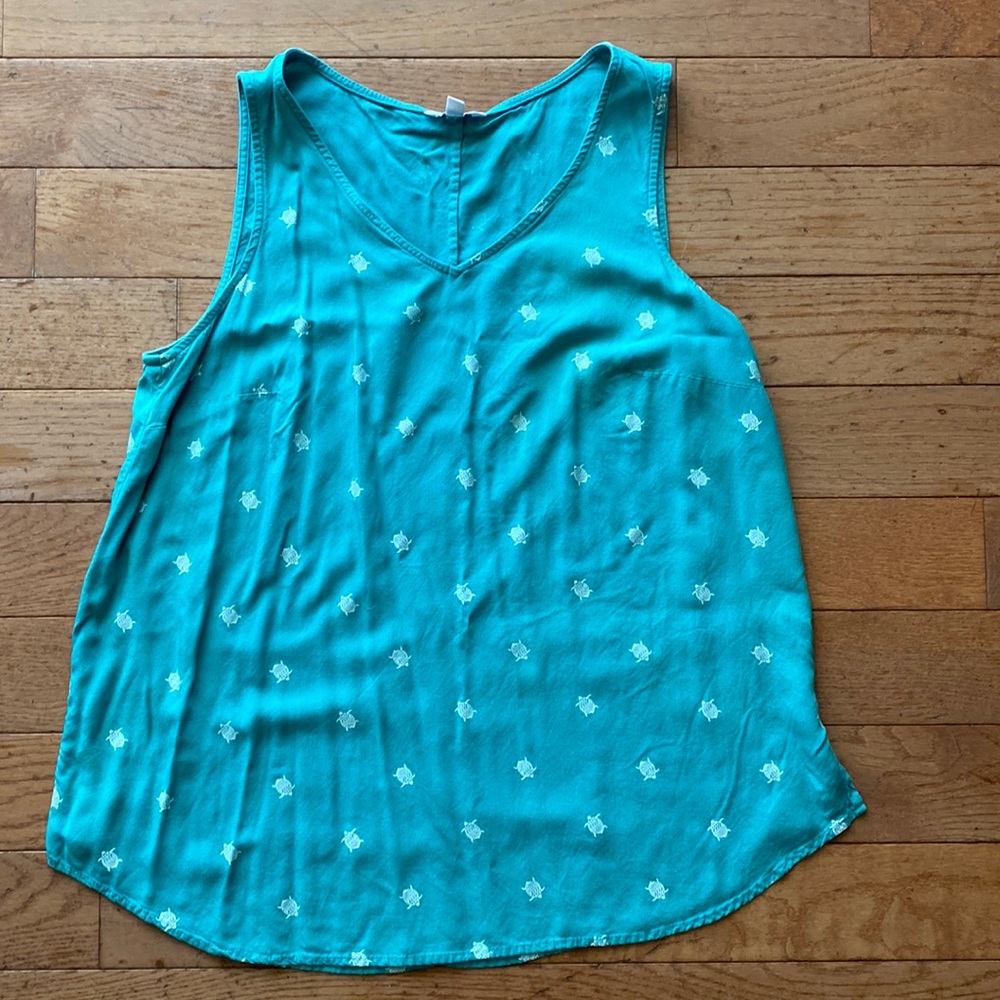 Sonoma Sea Green rayon tank top with small turtle print